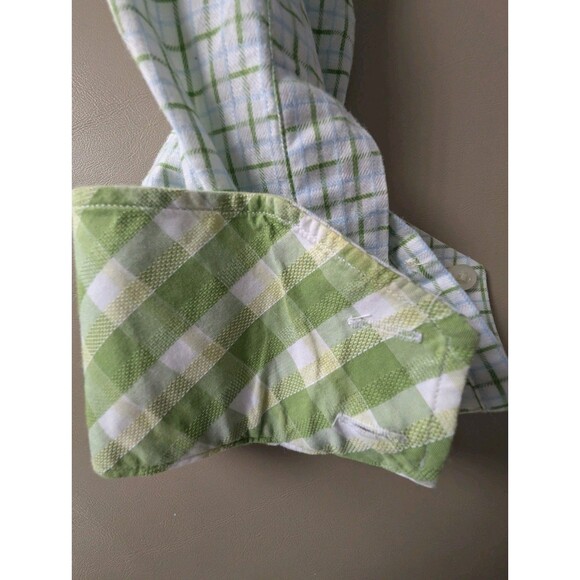 Jack Stone by Thomas Dean Dress Shirt Men's Size XL Green Plaid Patterned Cuff - Picture 12 of 16